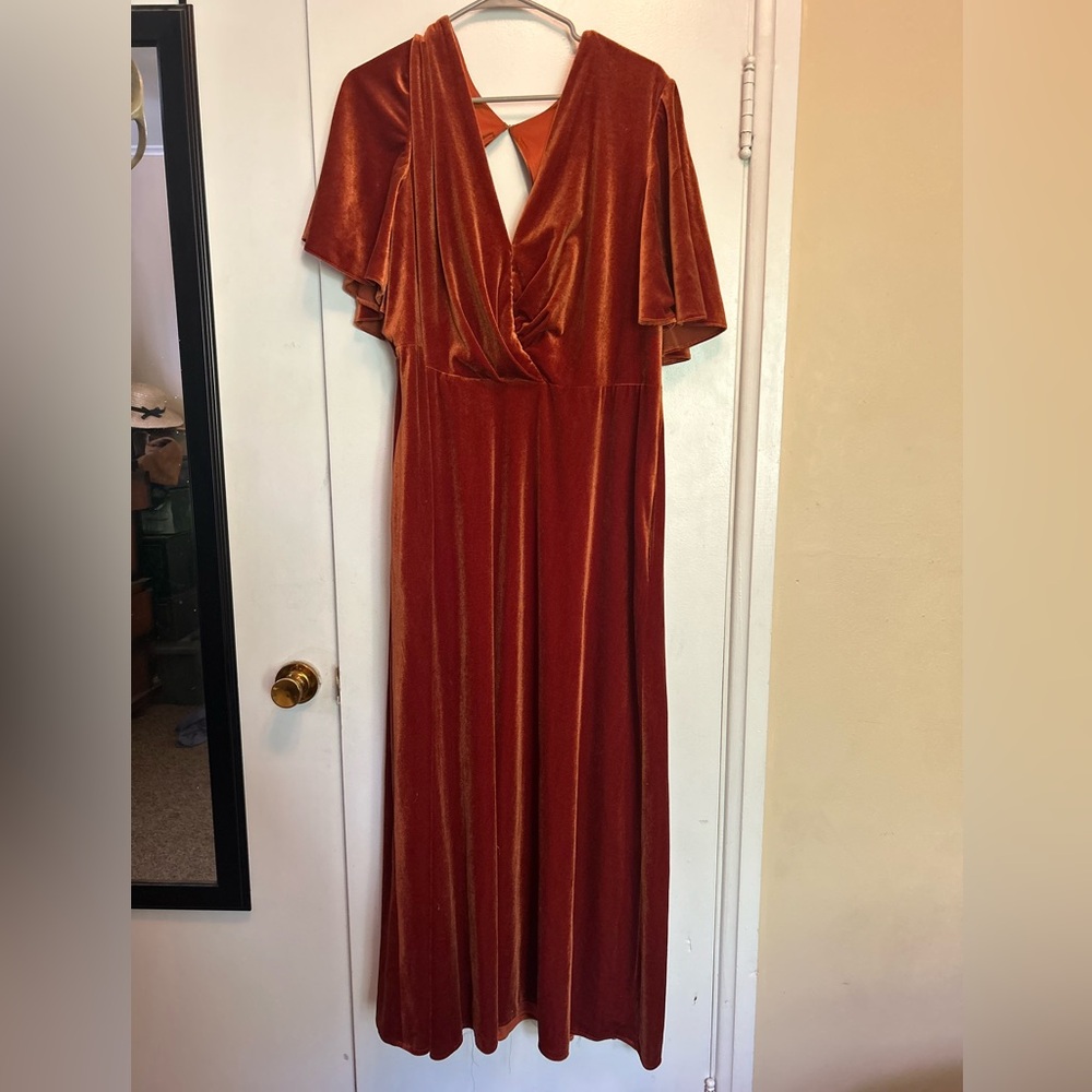 Plus Size Velvet Terracotta Bridesmaid Dress
